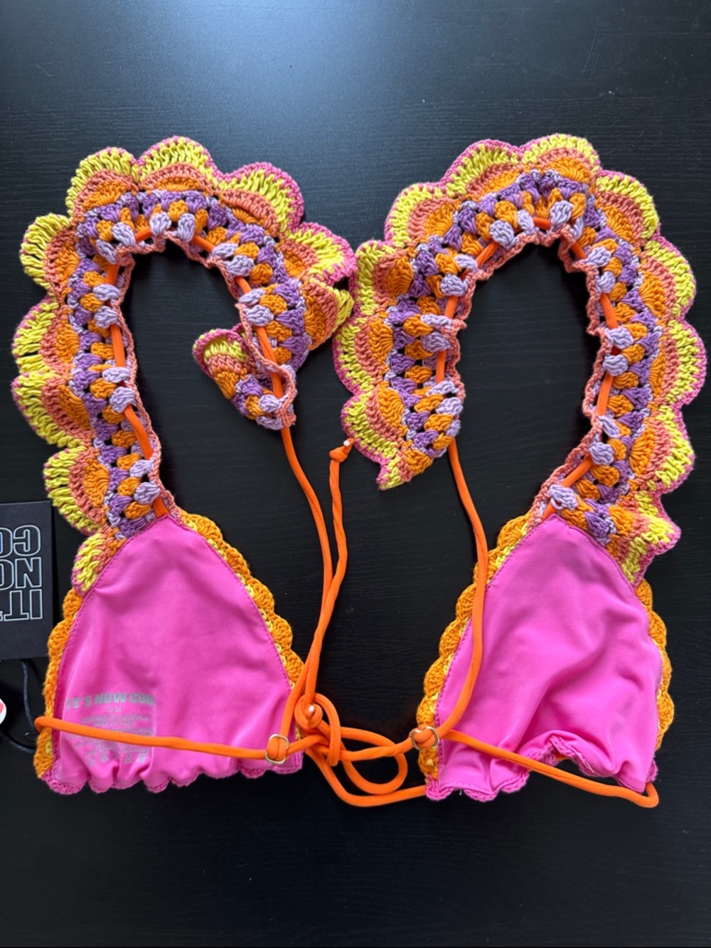 Free People Crochet Ruffle Bikini Set in Pink and Orange - Picture 9 of 10